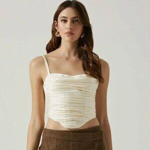 ASTR The Label Janet Ruched Bustier Satin Crop Top Champagne S